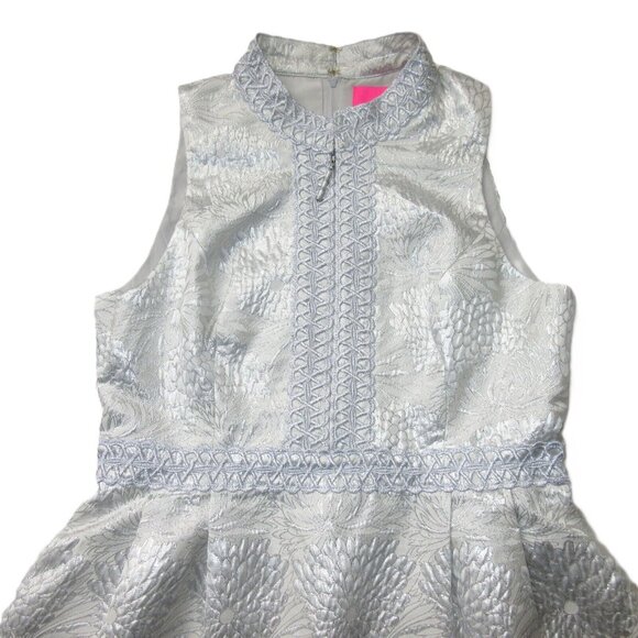 NWT Lilly Pulitzer Franci in Seaside Grey Metallic Full Bloom Brocade Dress 8 - Picture 3 of 7